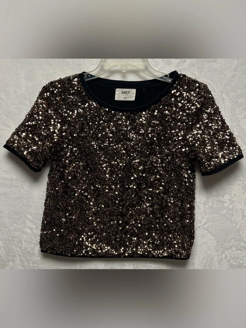 Juicy Blouse Womens XS Multicolor Sequin Geometric Crew Neck Top